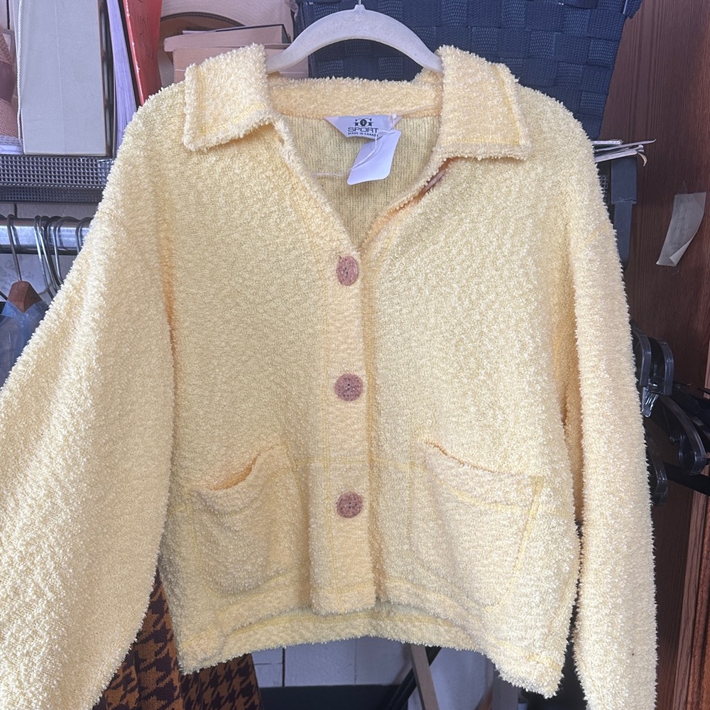 Soft Bouclé Button-Front Jacket - Yellow - Sincerl - image 1